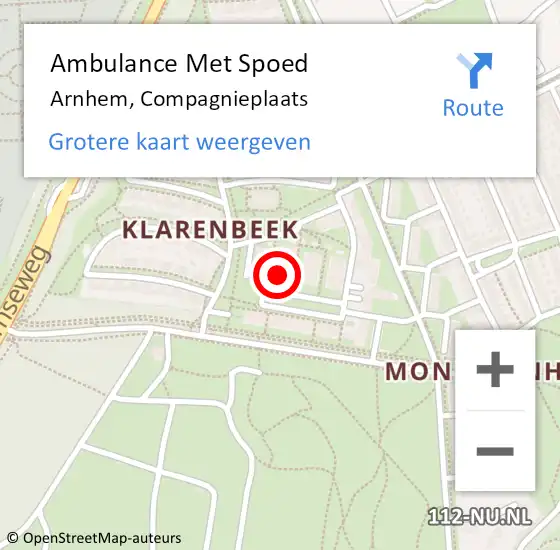 Locatie op kaart van de 112 melding: Ambulance Met Spoed Naar Arnhem, Compagnieplaats op 29 september 2022 18:00