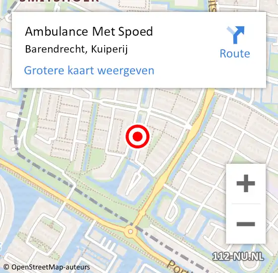 Locatie op kaart van de 112 melding: Ambulance Met Spoed Naar Barendrecht, Kuiperij op 29 september 2022 18:03