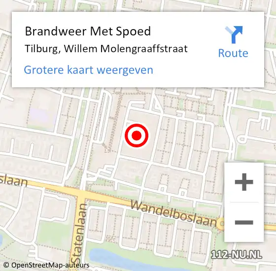 Locatie op kaart van de 112 melding: Brandweer Met Spoed Naar Tilburg, Willem Molengraaffstraat op 29 september 2022 18:12