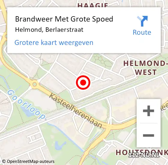 Locatie op kaart van de 112 melding: Brandweer Met Grote Spoed Naar Helmond, Berlaerstraat op 29 september 2022 18:27