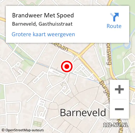 Locatie op kaart van de 112 melding: Brandweer Met Spoed Naar Barneveld, Gasthuisstraat op 29 september 2022 18:45