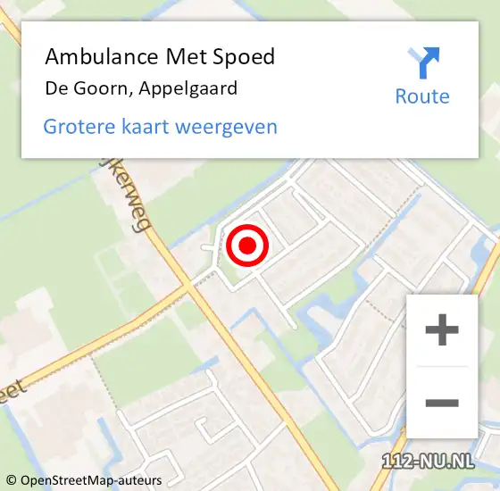 Locatie op kaart van de 112 melding: Ambulance Met Spoed Naar De Goorn, Appelgaard op 29 september 2022 19:58