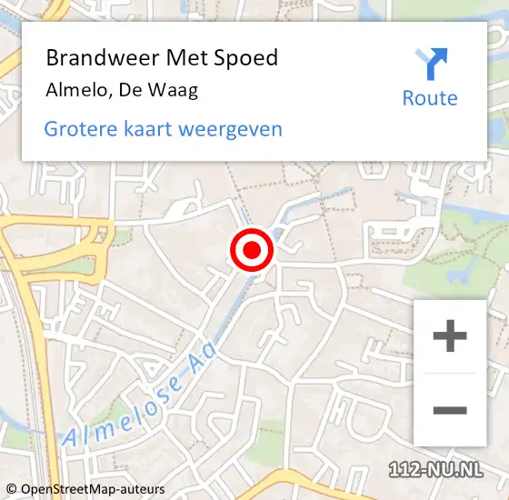 Locatie op kaart van de 112 melding: Brandweer Met Spoed Naar Almelo, De Waag op 29 september 2022 20:02