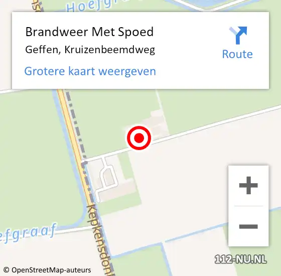 Locatie op kaart van de 112 melding: Brandweer Met Spoed Naar Geffen, Kruizenbeemdweg op 29 september 2022 20:08