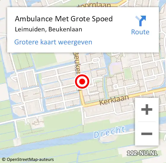 Locatie op kaart van de 112 melding: Ambulance Met Grote Spoed Naar Leimuiden, Beukenlaan op 29 september 2022 20:22