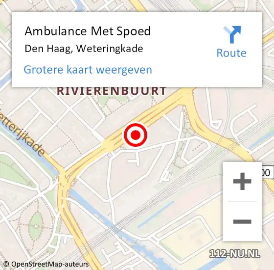 Locatie op kaart van de 112 melding: Ambulance Met Spoed Naar Den Haag, Weteringkade op 29 september 2022 21:16