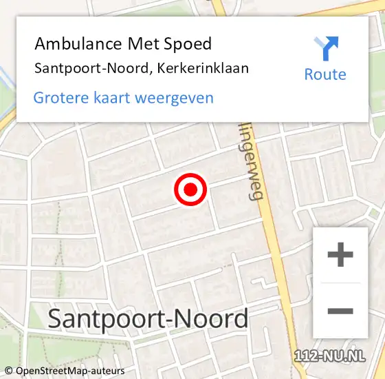 Locatie op kaart van de 112 melding: Ambulance Met Spoed Naar Santpoort-Noord, Kerkerinklaan op 29 september 2022 21:24
