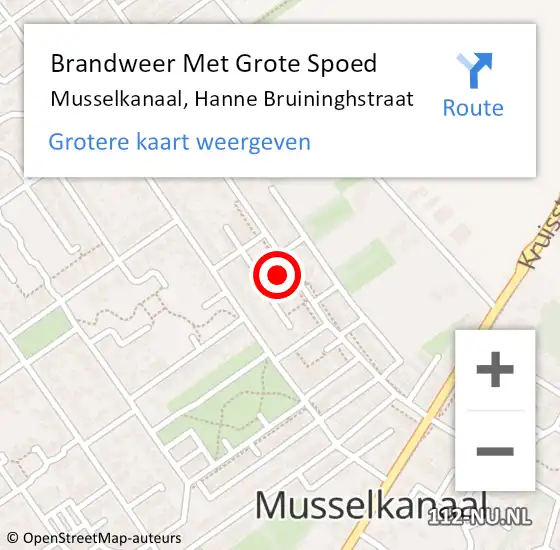 Locatie op kaart van de 112 melding: Brandweer Met Grote Spoed Naar Musselkanaal, Hanne Bruininghstraat op 29 september 2022 21:25