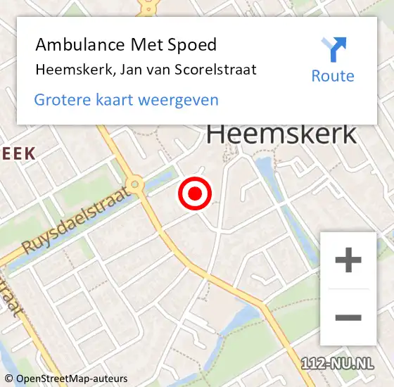 Locatie op kaart van de 112 melding: Ambulance Met Spoed Naar Heemskerk, Jan van Scorelstraat op 29 september 2022 21:31