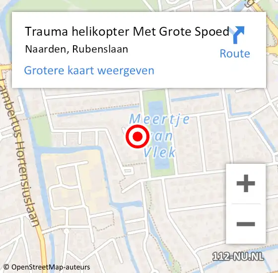 Locatie op kaart van de 112 melding: Trauma helikopter Met Grote Spoed Naar Naarden, Rubenslaan op 29 september 2022 21:32