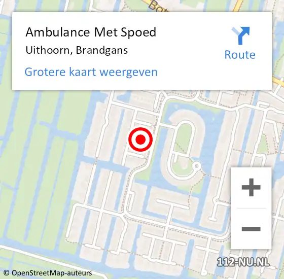 Locatie op kaart van de 112 melding: Ambulance Met Spoed Naar Uithoorn, Brandgans op 29 september 2022 21:57