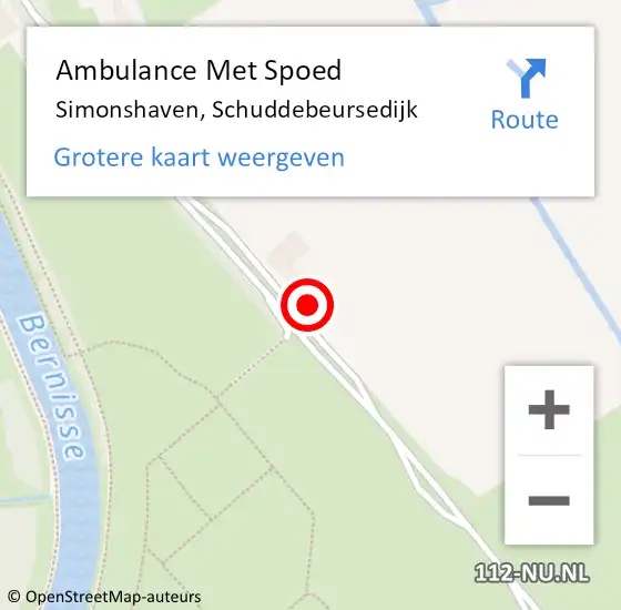 Locatie op kaart van de 112 melding: Ambulance Met Spoed Naar Simonshaven, Schuddebeursedijk op 29 september 2022 22:02