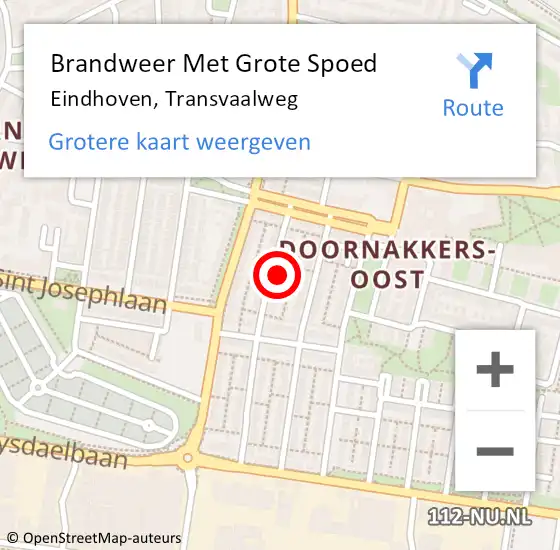 Locatie op kaart van de 112 melding: Brandweer Met Grote Spoed Naar Eindhoven, Transvaalweg op 29 september 2022 22:16