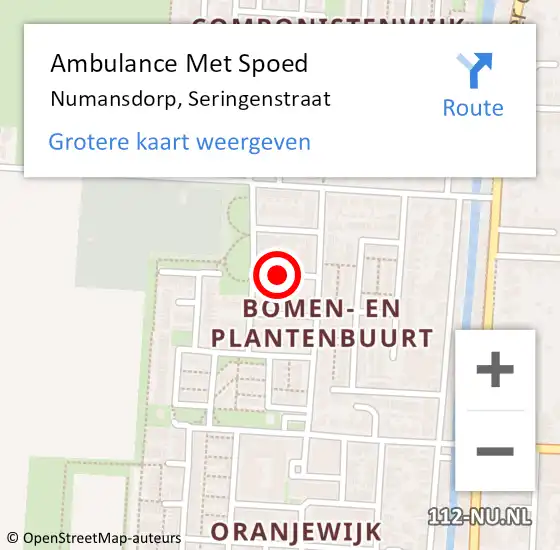 Locatie op kaart van de 112 melding: Ambulance Met Spoed Naar Numansdorp, Seringenstraat op 29 september 2022 22:19