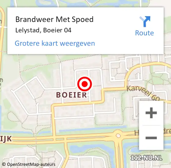 Locatie op kaart van de 112 melding: Brandweer Met Spoed Naar Lelystad, Boeier 04 op 29 september 2022 22:24