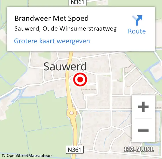 Locatie op kaart van de 112 melding: Brandweer Met Spoed Naar Sauwerd, Oude Winsumerstraatweg op 29 september 2022 22:29