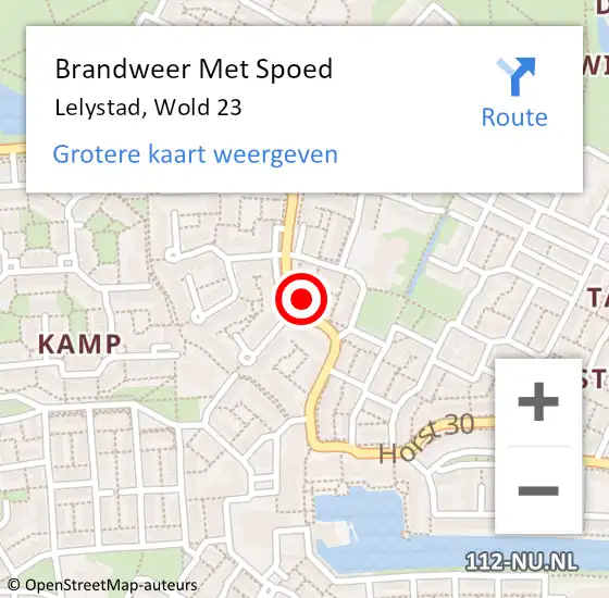 Locatie op kaart van de 112 melding: Brandweer Met Spoed Naar Lelystad, Wold 23 op 29 september 2022 22:35