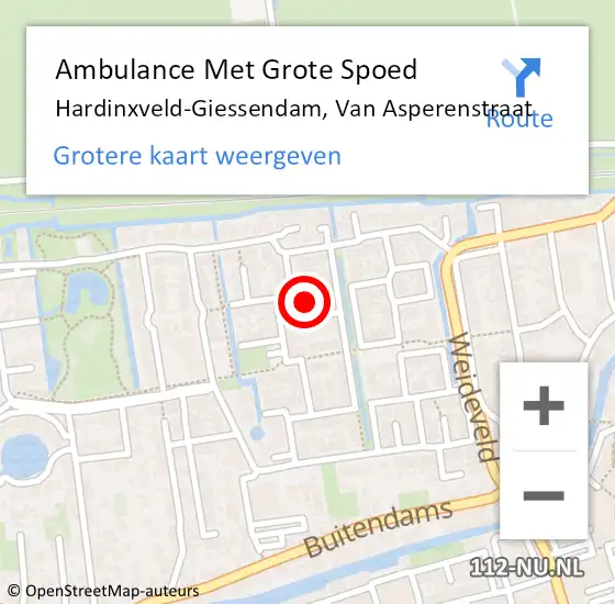 Locatie op kaart van de 112 melding: Ambulance Met Grote Spoed Naar Hardinxveld-Giessendam, Van Asperenstraat op 29 september 2022 22:36