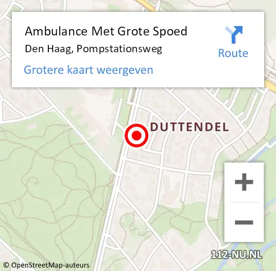 Locatie op kaart van de 112 melding: Ambulance Met Grote Spoed Naar Den Haag, Pompstationsweg op 29 september 2022 22:38