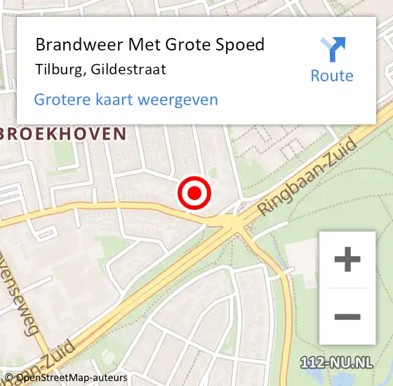 Locatie op kaart van de 112 melding: Brandweer Met Grote Spoed Naar Tilburg, Gildestraat op 29 september 2022 22:51