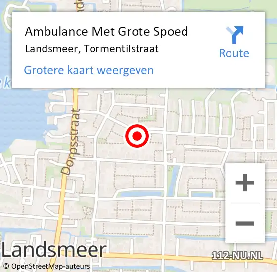 Locatie op kaart van de 112 melding: Ambulance Met Grote Spoed Naar Landsmeer, Tormentilstraat op 29 september 2022 22:53