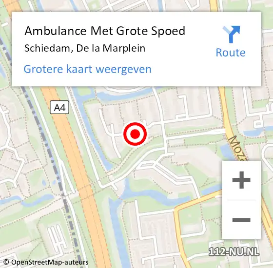 Locatie op kaart van de 112 melding: Ambulance Met Grote Spoed Naar Schiedam, De la Marplein op 30 september 2022 00:13