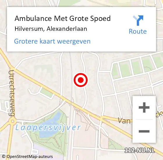 Locatie op kaart van de 112 melding: Ambulance Met Grote Spoed Naar Hilversum, Alexanderlaan op 30 juli 2014 21:53