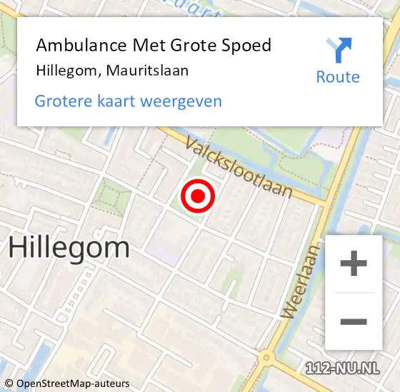 Locatie op kaart van de 112 melding: Ambulance Met Grote Spoed Naar Hillegom, Mauritslaan op 30 september 2022 01:43