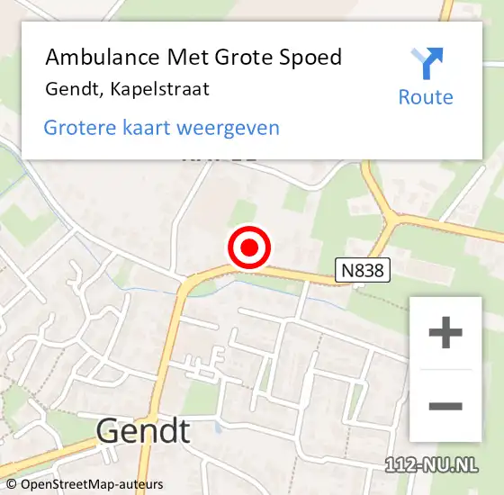 Locatie op kaart van de 112 melding: Ambulance Met Grote Spoed Naar Gendt, Kapelstraat op 30 september 2022 02:23