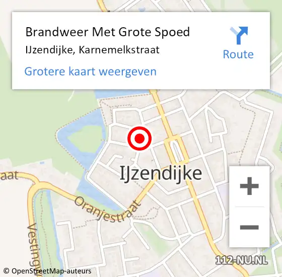 Locatie op kaart van de 112 melding: Brandweer Met Grote Spoed Naar IJzendijke, Karnemelkstraat op 30 september 2022 02:24