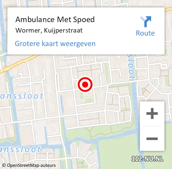 Locatie op kaart van de 112 melding: Ambulance Met Spoed Naar Wormer, Kuijperstraat op 30 september 2022 02:51