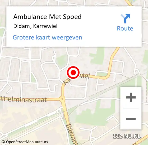 Locatie op kaart van de 112 melding: Ambulance Met Spoed Naar Didam, Karrewiel op 30 september 2022 03:27