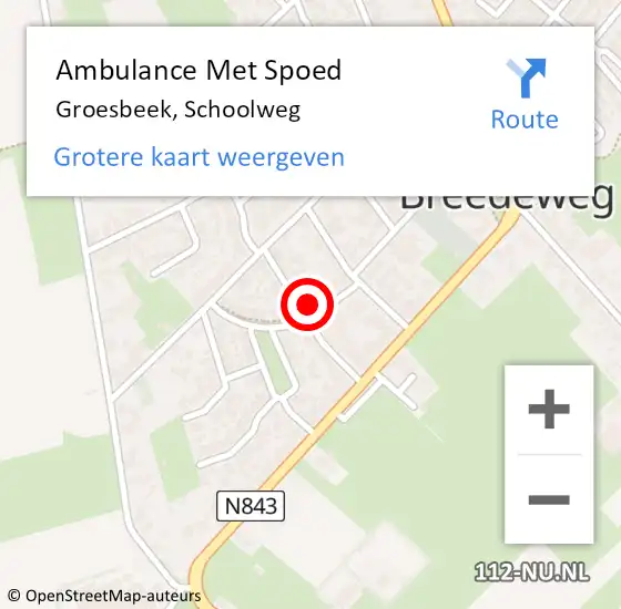 Locatie op kaart van de 112 melding: Ambulance Met Spoed Naar Groesbeek, Schoolweg op 30 september 2022 03:51