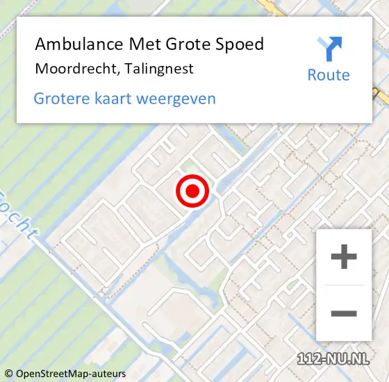 Locatie op kaart van de 112 melding: Ambulance Met Grote Spoed Naar Moordrecht, Talingnest op 30 september 2022 05:42