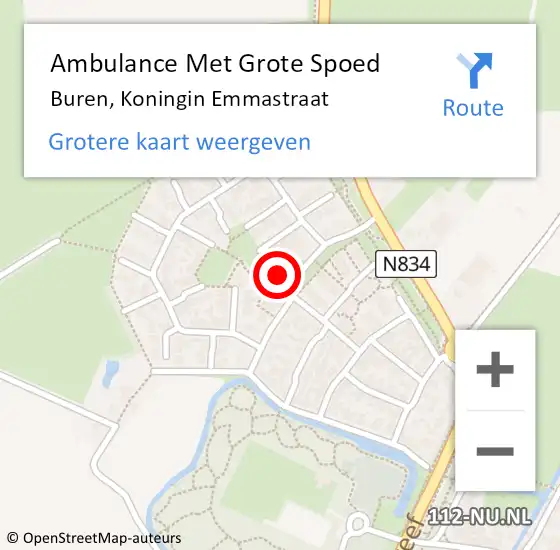 Locatie op kaart van de 112 melding: Ambulance Met Grote Spoed Naar Buren, Koningin Emmastraat op 9 september 2013 07:45