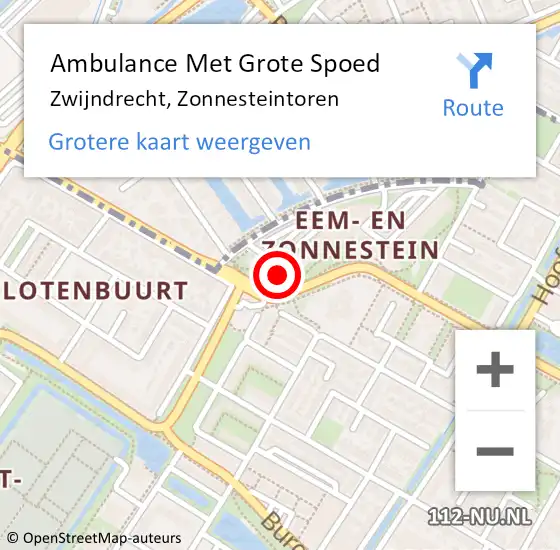 Locatie op kaart van de 112 melding: Ambulance Met Grote Spoed Naar Zwijndrecht, Zonnesteintoren op 30 september 2022 06:04