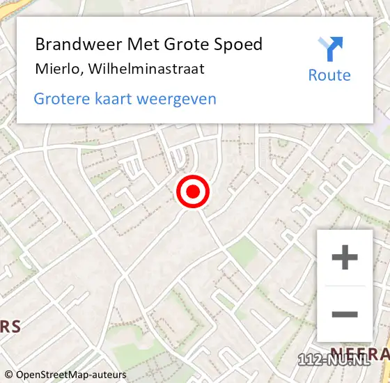 Locatie op kaart van de 112 melding: Brandweer Met Grote Spoed Naar Mierlo, Wilhelminastraat op 30 september 2022 06:55