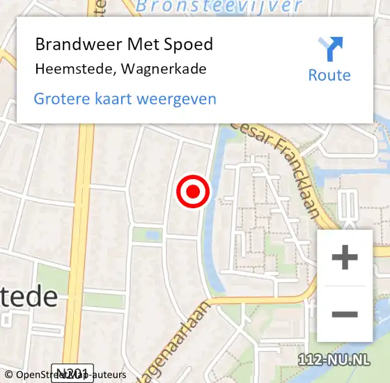 Locatie op kaart van de 112 melding: Brandweer Met Spoed Naar Heemstede, Wagnerkade op 30 september 2022 07:15