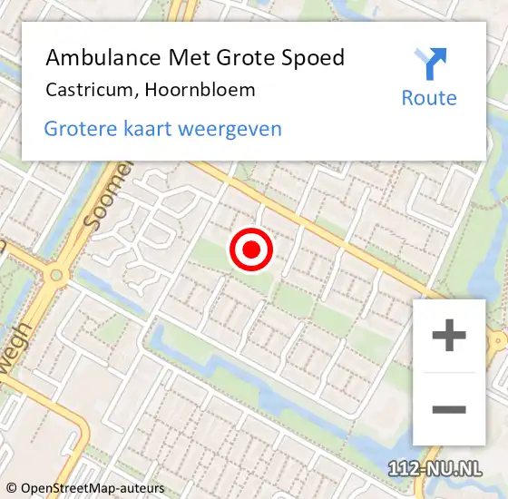 Locatie op kaart van de 112 melding: Ambulance Met Grote Spoed Naar Castricum, Hoornbloem op 30 september 2022 07:56