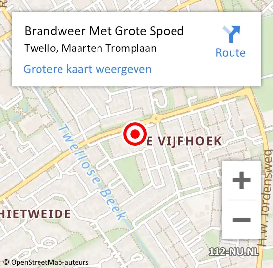 Locatie op kaart van de 112 melding: Brandweer Met Grote Spoed Naar Twello, Maarten Tromplaan op 30 september 2022 08:23