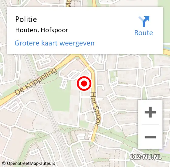 Locatie op kaart van de 112 melding: Politie Houten, Hofspoor op 30 september 2022 08:35