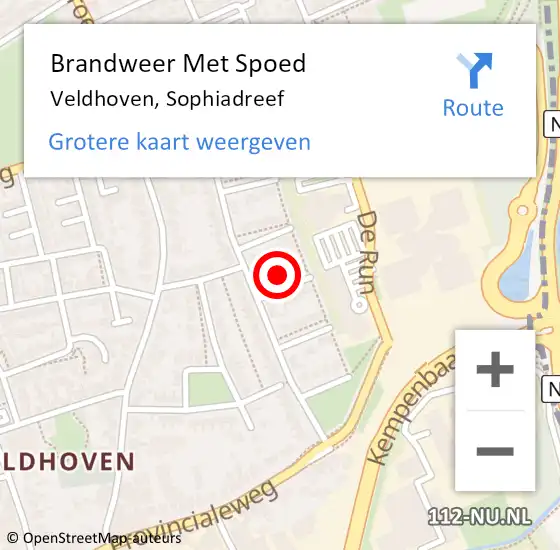 Locatie op kaart van de 112 melding: Brandweer Met Spoed Naar Veldhoven, Sophiadreef op 30 september 2022 08:37