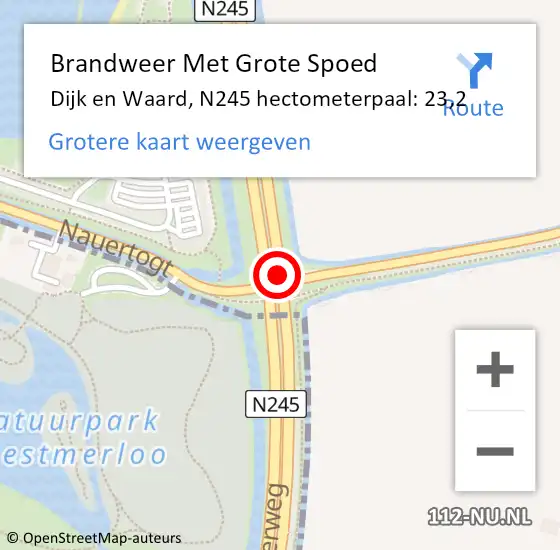 Locatie op kaart van de 112 melding: Brandweer Met Grote Spoed Naar Dijk en Waard, N245 hectometerpaal: 23,2 op 30 september 2022 08:47