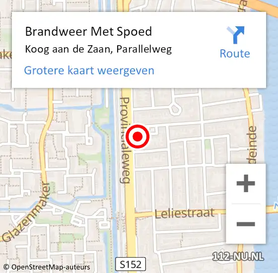 Locatie op kaart van de 112 melding: Brandweer Met Spoed Naar Koog aan de Zaan, Parallelweg op 30 september 2022 08:57