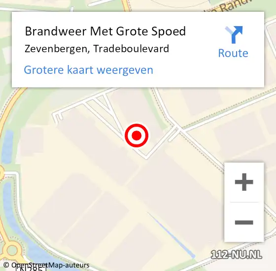 Locatie op kaart van de 112 melding: Brandweer Met Grote Spoed Naar Zevenbergen, Tradeboulevard op 30 september 2022 09:19
