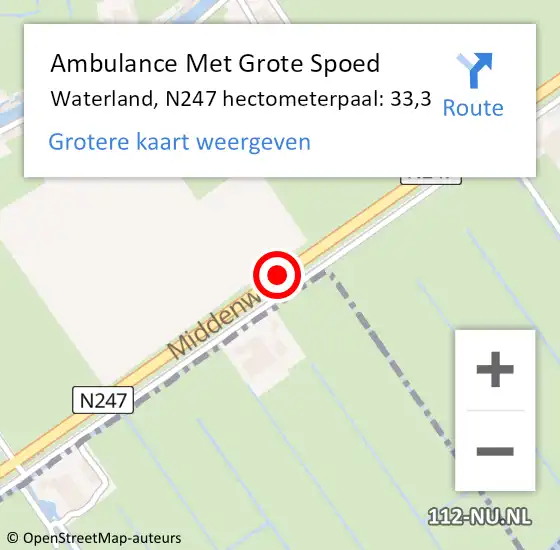 Locatie op kaart van de 112 melding: Ambulance Met Grote Spoed Naar Waterland, N247 hectometerpaal: 33,3 op 30 september 2022 09:20