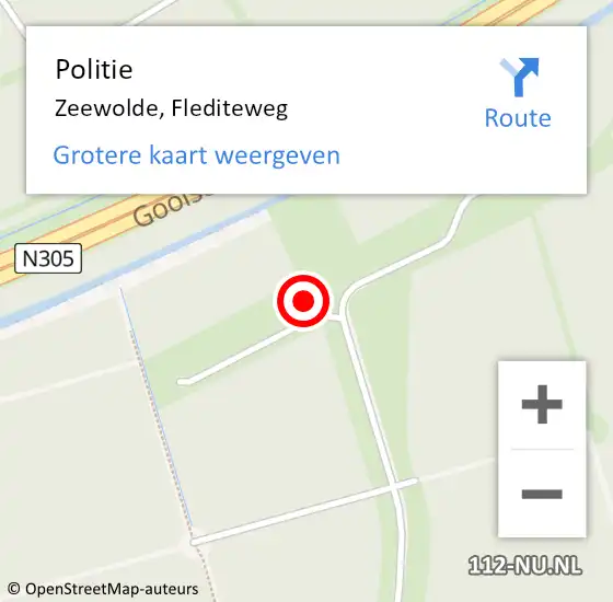 Locatie op kaart van de 112 melding: Politie Zeewolde, Flediteweg op 30 september 2022 09:20