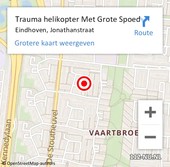 Locatie op kaart van de 112 melding: Trauma helikopter Met Grote Spoed Naar Eindhoven, Jonathanstraat op 30 september 2022 09:46