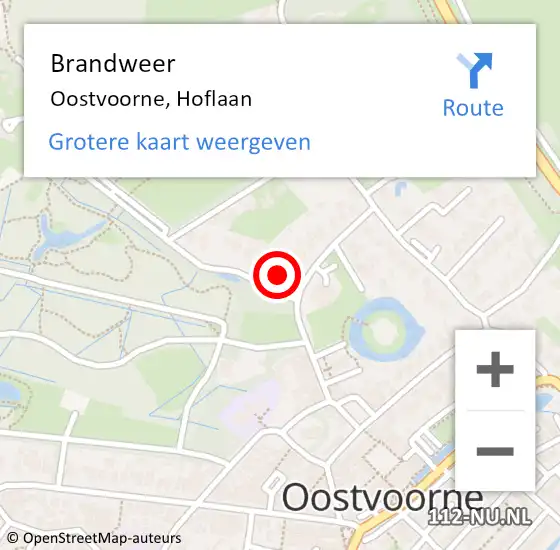 Locatie op kaart van de 112 melding: Brandweer Oostvoorne, Hoflaan op 30 september 2022 09:51