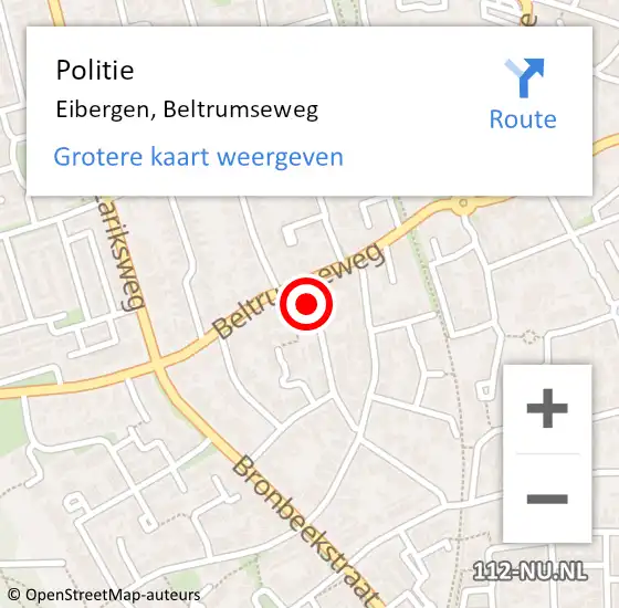Locatie op kaart van de 112 melding: Politie Eibergen, Beltrumseweg op 30 september 2022 09:52